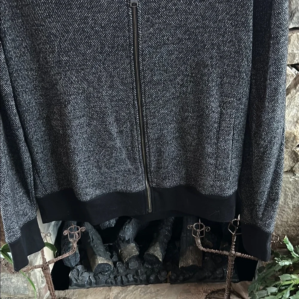 Black and Gray Zip-Up Sweater Size Large with Two Front Slit Pockets; Like New!